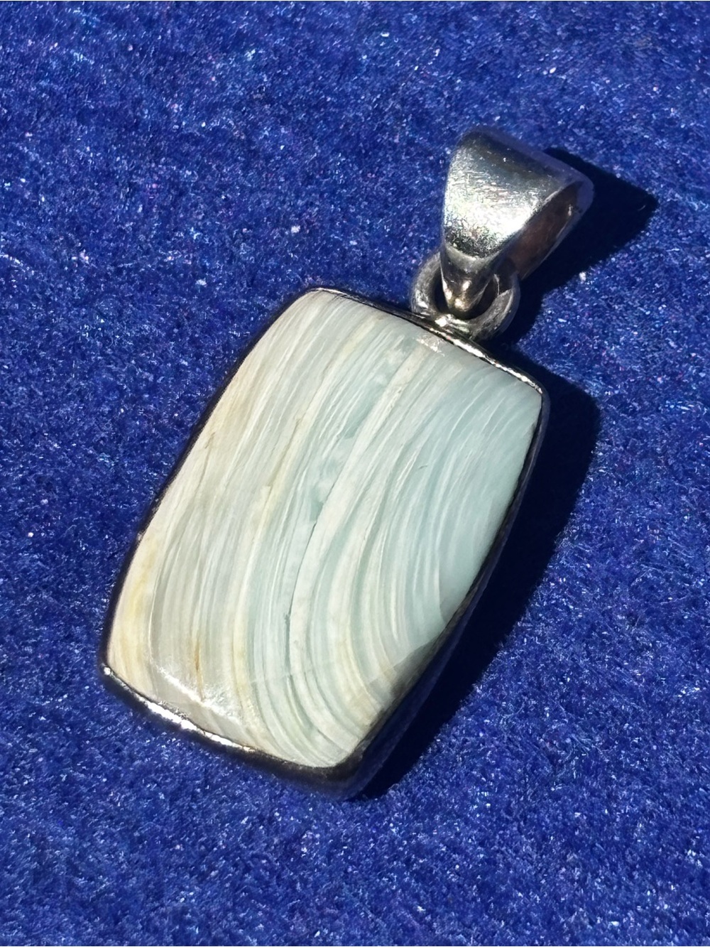 Sterling Silver Light Blue Lace Agate Stone Pendant Necklace